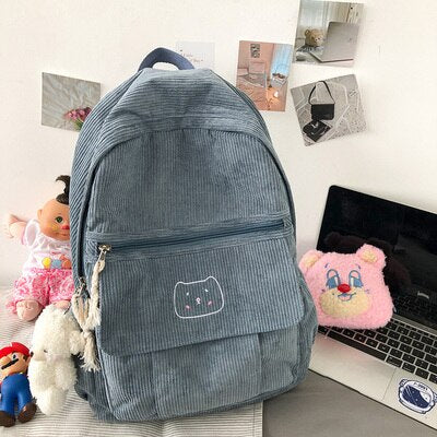Christmas Gift Real shot Soft Girls Fall/winter New Cartoon Corduroy College Style Cute Backpack Sweet High School Student Bag