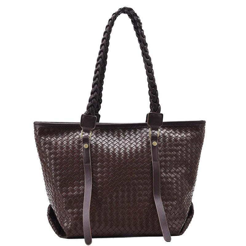 High Quality Women Pu Leather Handbags Fashion Ladies Large Capacity Shoulder Bag Casual Female Weave Big Tote Messenger Bags