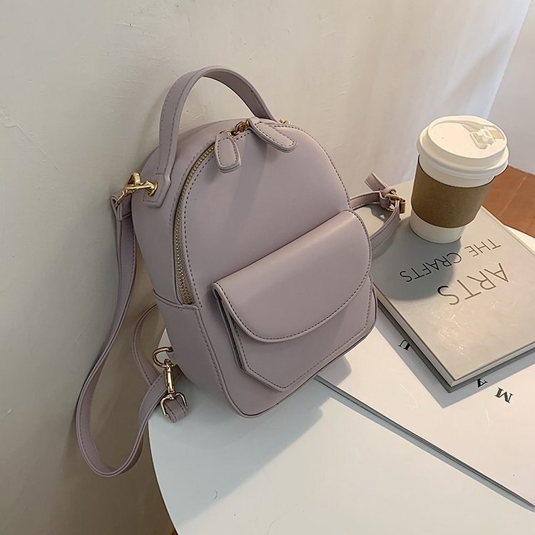 Solid Color Women Backpack small PU Leather School Travel Bags Simple Fashion Daily Bag Lady Shoulder Crossbody Bags Backpacks