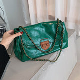 Vintage Green Pu Leather Luxury Designer Crossbody Shoulder Bags for Women 2021 Winter Fashion Trends Chain Handbags and Purses