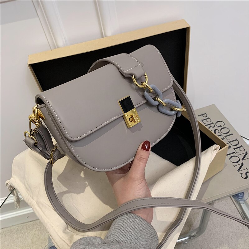 Solid color Saddle bag Armpit bag 2021 Fashion New High-quality PU Leather Women's Designer Handbag Chain Shoulder Messenger Bag