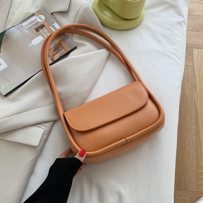 Christmas Gift Simple Style Small PU Leather Shoulder Bags for Women 2021 Summer Luxury Fashion Brands Trendy Elegant Baguette Handbags