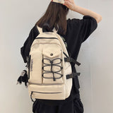 DCIMOR New Letter Printing Waterproof Nylon Backpack Fashion Cross Rope Women Backpack Multi-pocket Men Back Bag Big Schoolbag