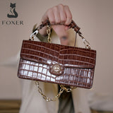 FOXER Brand 2021 Women Baguette Bag Crocodile Pattern Vintage Shoulder Handbag for Lady Luxury Crossbody Bags Casual Small Purse