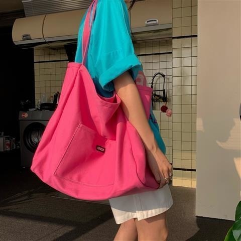 Christmas Gift Large Capacity Simple French Pink Small  Female Bag Women 2021 Ins Canvas Bag Korean Shoulder Bag Simple Versatile Handbag Bags