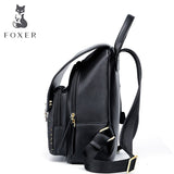FOXER Girl's School College Backpack Large Capacity Women's Leather Satchel Cowhide Ladies Travel Rucksack Female Shoulder Bag