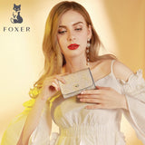 FOXER Lady Fashion Money Wallet Women Chic Small Coin Pocket Female Luxury Split Leather Money Purse Shine multi-function Wallet
