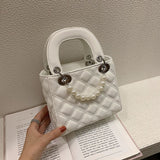 Elegant Female Pearl Small Tote bag 2020 Summer New Quality PU Leather Women's Designer Handbag Lattice Shoulder Messenger bags
