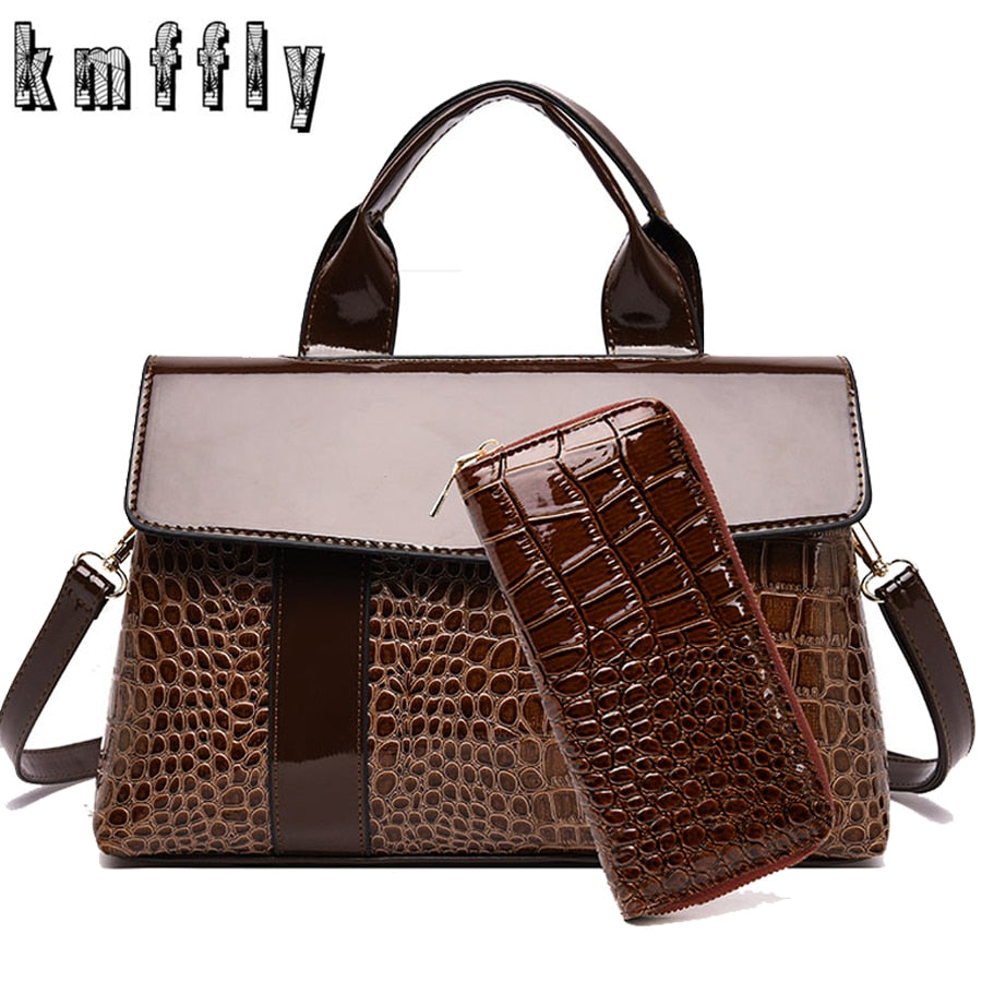 Christmas Gift Luxurious Ladies Handbags Two-piece Designer Leather Women Bags Crocodile Pattern Tote For Lady Fashion Shoulder Crossbody Bag