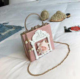 Back to College 3d Flower Female Handbag Women's Designer Handbag 2018 Fashion High Quality PU Leather Women Tote bag Pearl Chain Shoulder bags
