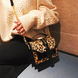 Christmas Gift Leopard Crossbody Bags For Women With Zipper Decoration Ladies Chain Handbags And Purses Patent Leather Small Shoulder Bag