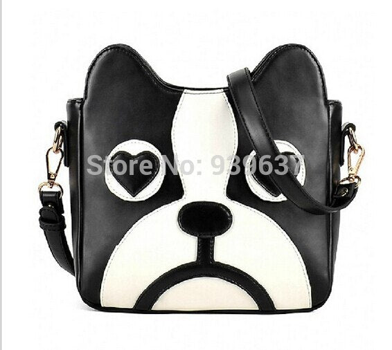 Fashion new handbags High quality PU leather Women bag Black and white hit color Sweet girl printing Dog Shoulder Female bag