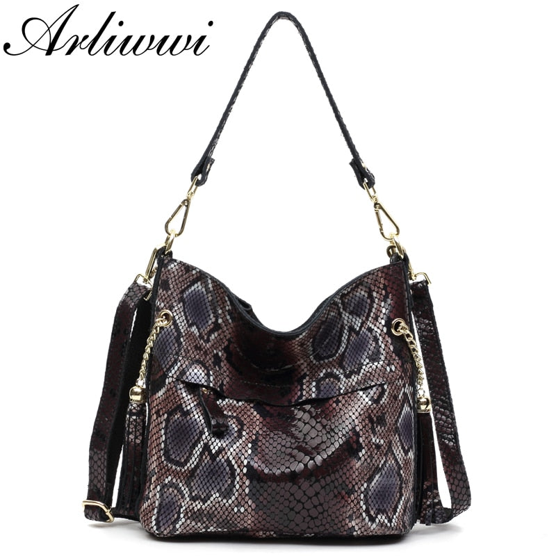 Fashion 100% Real Leather Lady Shoulder Bags Designer Shiny Boa Pattern Embossed Women Genuine Suede Cowhide Totes GL03