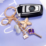 New Crystal Key Chain Rhinestone Clover Car Keyrings Female Creative Cute Flower Bag Pendant Key Rings keychain