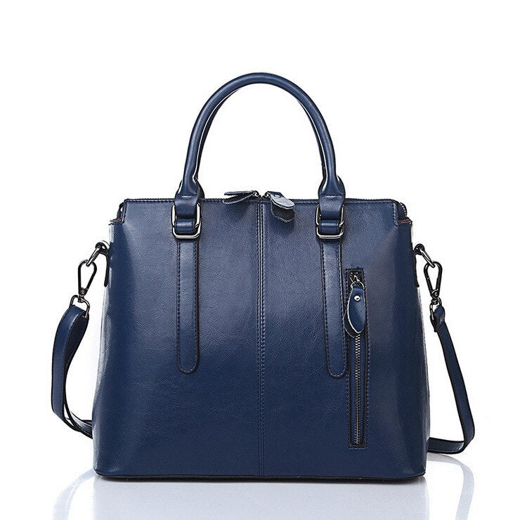 Christmas Gift LUYO Brand Fashion Wax Oil Luxury Genuine Leather Briefcase Top-handle Shoulder Bags Female Ladies Handbags Women Blue Tote Bag