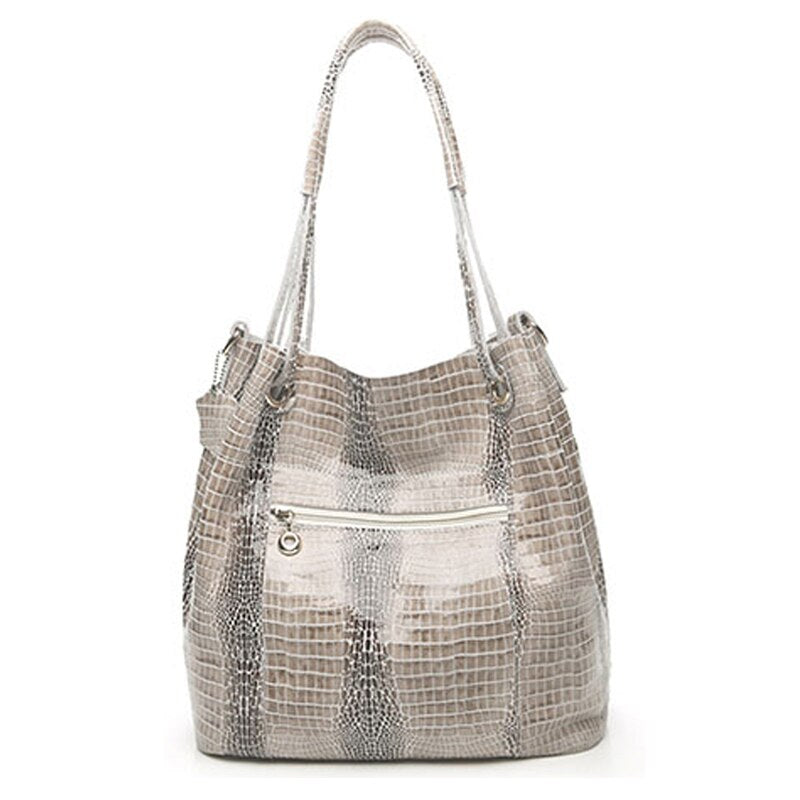 Classic 100% Real Leather Bucket shoulder bags For Women Shiny Crocodile Pattern Cowhide large Capacity Tote Handbags GY09