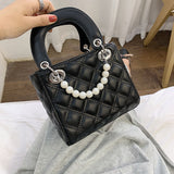 Christmas Gift Elegant Female Pearl Small Tote bag 2021 Summer New Quality PU Leather Women's Designer Handbag Lattice Shoulder Messenger bags