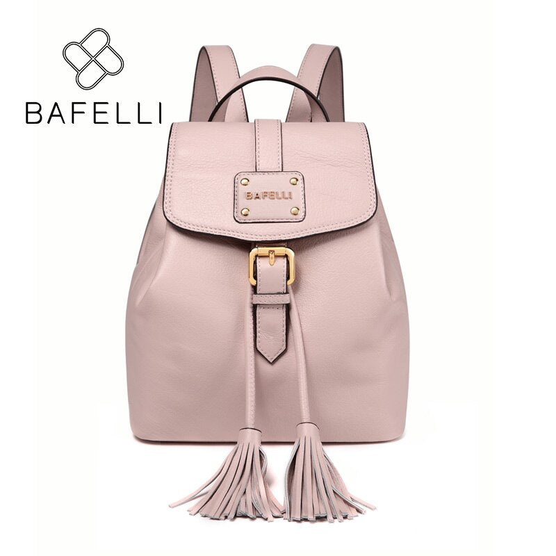 BAFELLI small backpack Genuine Leather drawstring tassel pink mochilas mujer travel bag teenagers girls school backpack women