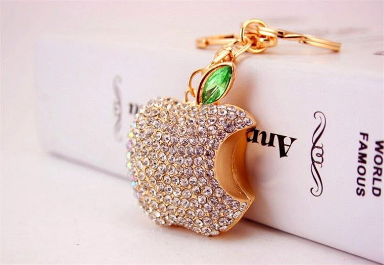 Vvsha Creative Full Rhinestone Apple Keychains Fashion Key Chain Car Keyrings Pendant Alloy Key Ring Bag Charm Souvenir Gifts