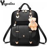 Preppy Style Women Backpack Bear Toys PU Leather Schoolbags for Teenage Girls Female Rucksack Shoulder Bag Travel Knapsack