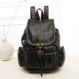 2022 High Quality Women Backpack Vintage Backpacks For Teenage Girls Fashion Large School Bags PU Leather Black Mochila Feminina