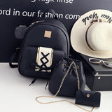 Amberler Women PU Leather Backpacks High Quality School Bags For Teenage Girls Travel Bag New Ladies Shoulder 3 Pieces Set Bag