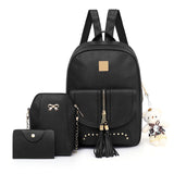 Women PU Leather Backpack Rivet Small School Bags For Teenage Girls Fashion Tassel Shoulder Bag High Quality Female Travel Bag