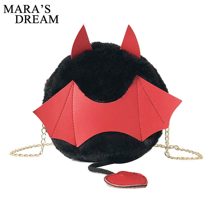 Christmas Gift Mara's Dream Plush Little Monster Bat Small Round Bag Halloween Devil Handbag Cute Cartoon Women Chain Shoulder Bags with Tail