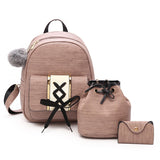 Amberler Women PU Leather Backpacks High Quality School Bags For Teenage Girls Travel Bag New Ladies Shoulder 3 Pieces Set Bag