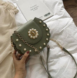 Christmas Gift 2020 Summer New Saddle bag High Quality PU Leather Flip bag Women's Designer Handbag Pearl Lock Chain Shoulder Messenger Bags