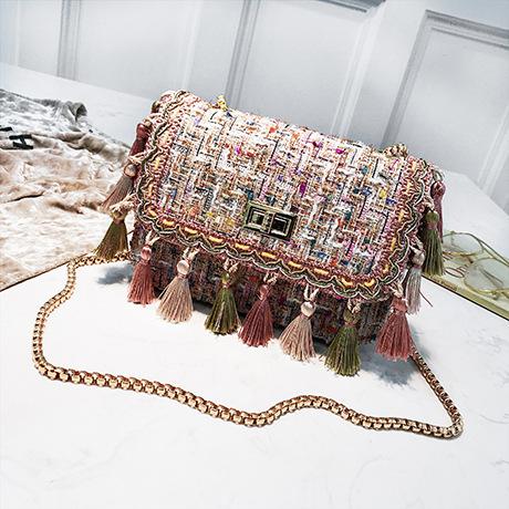 Christmas Gift Bohemian Colored Tassel Handbag Women Brand Design Exquisite Chain Shoulder Bags 2018 Ladies Wool Messenger Bag Bolsa Feminina