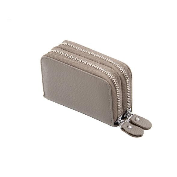 Genuine Leather Women Business Card Holder Wallet Double Zipper Bank Credit Card Case ID Holders RFID Wallet Coin Purse Red Pink
