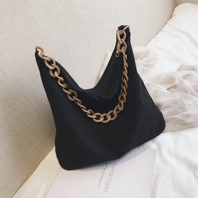 Large capacity canvas women handbag Fashion chain design woman shoulder bag Light female big Totes Shopping Bag Blosa Sac black