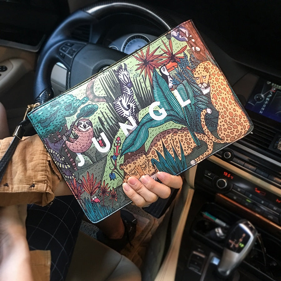 Christmas Gift Fashion Plants Print Clutch Bags for Women Personality Leather Contrast Color Street Lady Wrist Bag Couple Casual IPad Bags 2020