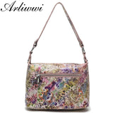 Arliwwi 100% Real Leather Functional Roomy Bags Women Genuine Leather Peacock Pattern Coating Colorful Handbags New GL02