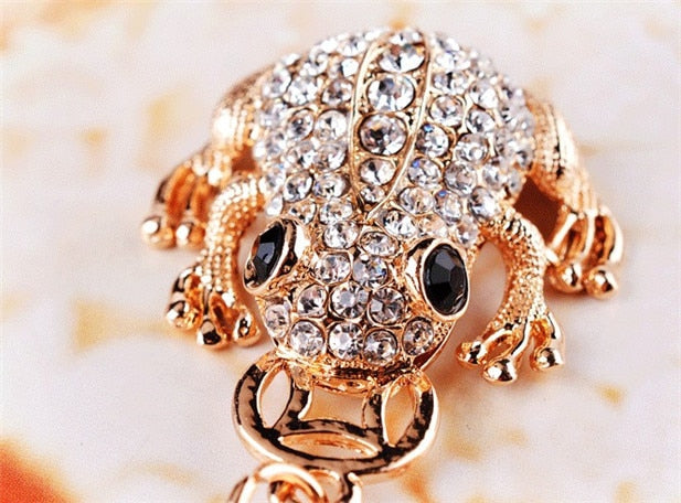 Cute Trinket Rhinestone Gold Coin Frog Key Chains Car Keychain Animal Keyrings Bag Charm Fashion Key Ring Novelty Souvenir