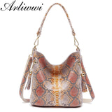 Arliwwi Real Leather Woman Snake Skin Hand Bags Luxury Designer Ladies Fashion Shoulder Handbags Genuine Leather GY02