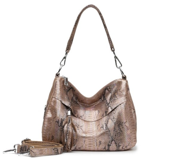 Arliwwi Lady Real Leather Snake Embossed Bags Handbags New Medium Silver Accessory Genuine Cowhide Leather Shoulder Bag GL05