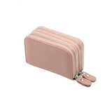 Genuine Leather Women Business Card Holder Wallet Double Zipper Bank Credit Card Case ID Holders RFID Wallet Coin Purse Red Pink