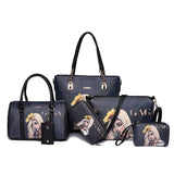 Amberler High Quality PU Leather Women Handbags 6 Pieces Set Printed Shoulder Bag Ladies Crossbody Bags Large Capacity Tote Bags