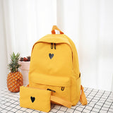 Back to School Vvsha Moon Wood Women's Yellow Backpack Canvas Printed Heart Backpack Korean Style Students Travel Bag Girl School Bag Laptop Backpack