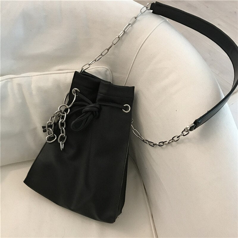 Fashion Chain bucket bag Women's Crossbody Bags Black PU leather female Shoulder messenger bag Casual lady Handbags Black bolsa