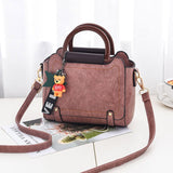 Women's PU Small Square Bag Travel Quality Messenger Bag PU Fashion Shoulder Casual Quality Bag Bear Pendant Sweet Messenger Bag