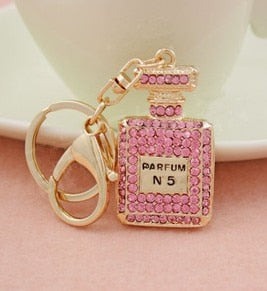High Quality Fashion Car Keychain Bag Charm Rhinestone Metal Keyring Key Holder Creative Perfume Bottle Key Chain Ring Wholesale