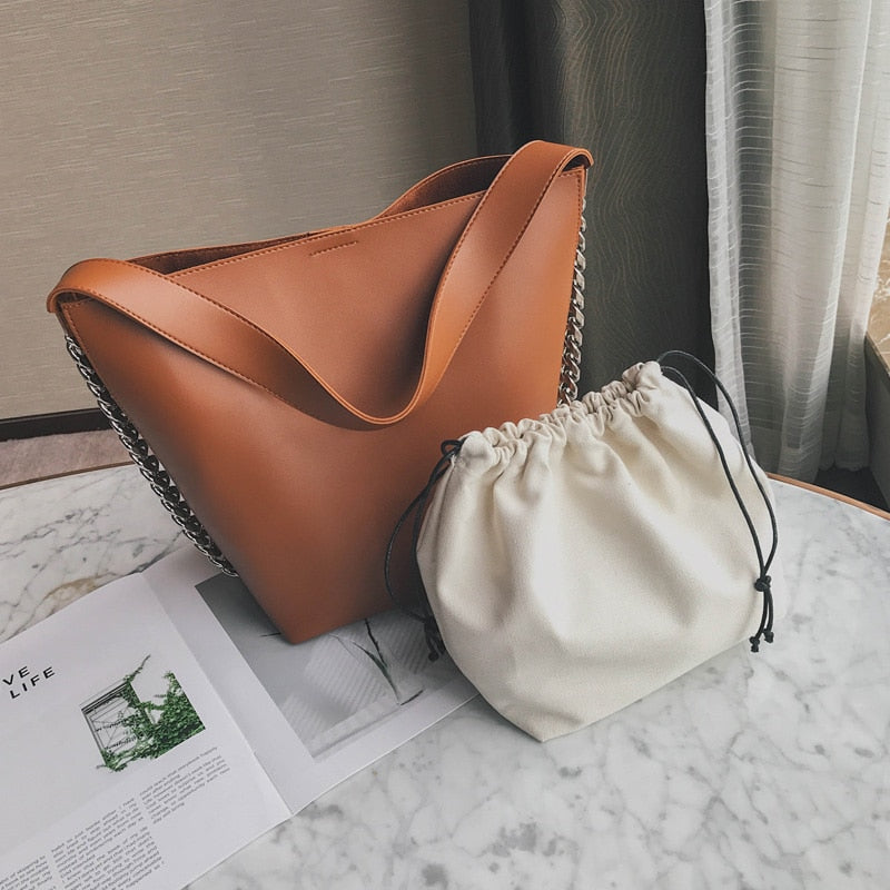 Brand design women shoulder bag Large capacity Chain bucket Handbags Quality PU leather Women's Totes Shopping Bag bolsa feminin