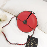 Christmas Gift Women's Bag Personality Lock Pu Leather Bag Round Chain Diagonal Shoulder Bag Messenger Bag