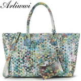 Arliwwi Brand Designer Luxury 100% Handmade Knitting Women Tote Handbags Large Capacity Floral shiny Woven Bags PY04