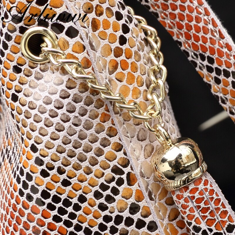 Arliwwi Real Leather Woman Snake Skin Hand Bags Luxury Designer Ladies Fashion Shoulder Handbags Genuine Leather GY02
