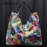 Arliwwi Brand Designer Floral Lady 100% Genuine Leather Tote Handbags New Luxury Real Leather Shiny Flower Bags For Summer GL16