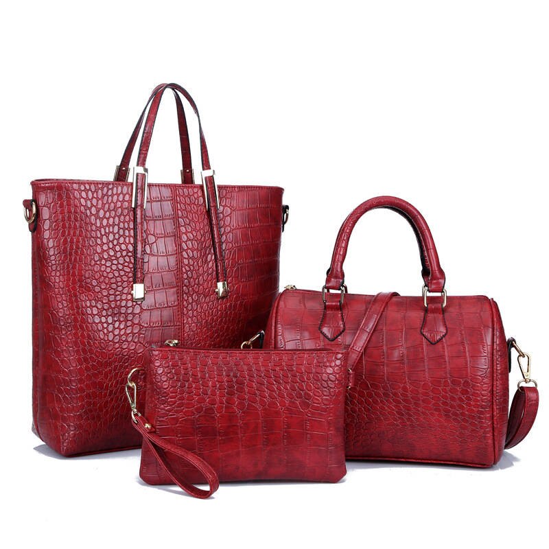 Vvsha Amberler Fashion PU Leather Women Handbags Luxury Designer Crocodile Pattern 3 Pieces Sets Shoulder Bag High Quality Tote Bags